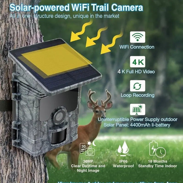 4K 30MP Solar panel Trail Camera - Camzili